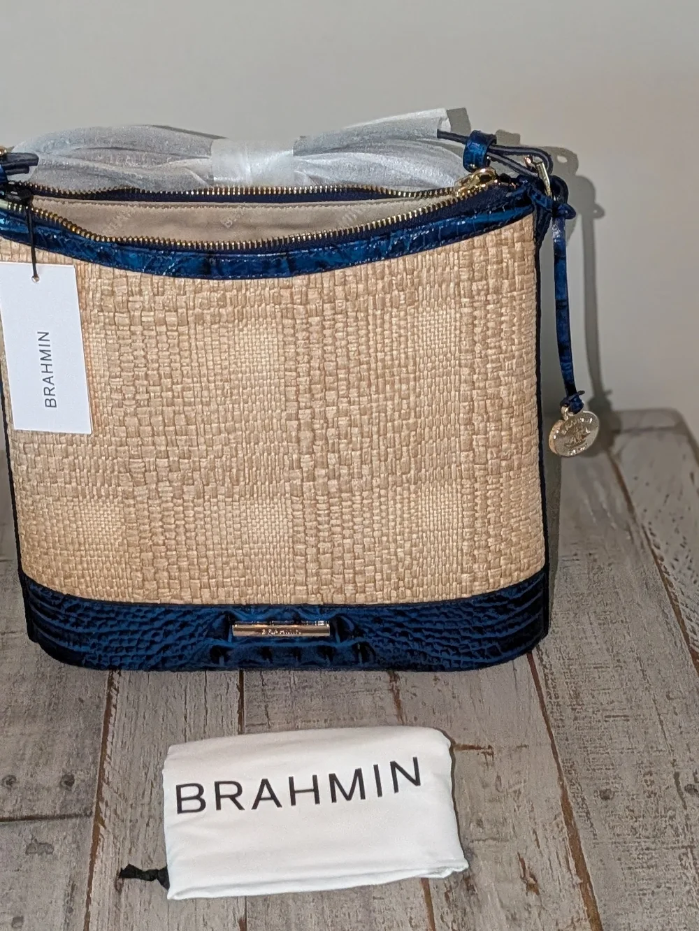 Brahmin Katie Sapphire Beachrose Straw Bag - Picture 2 of 8